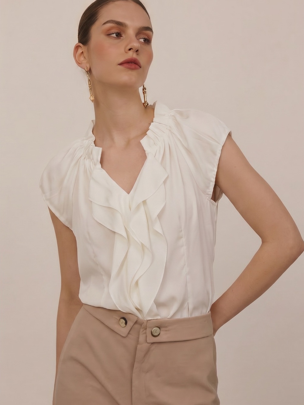 Express Cream Romantic Ruffle Blouse Career Office Top Size S